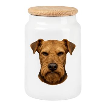 Terrier Head Portrait Brown - Cookie Jar with Wooden Lid - white - Front