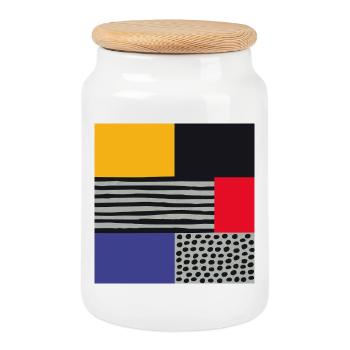Scandi Art: Abstrakte Geometrie in Rot Blau Orange - Keksdose mit Holzdeckel - Weiß - Vorne