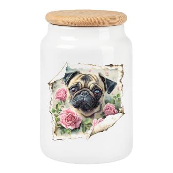 Mops Vintage - Keksdose mit Holzdeckel - Weiß - Vorne