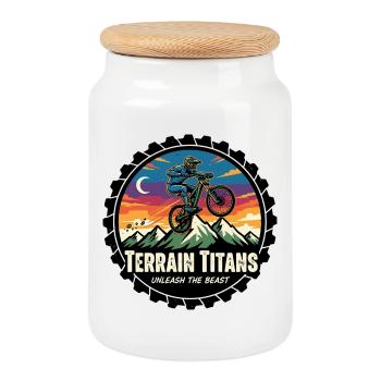Terrain Titans MTB Sunset Dash - Keksdose mit Holzdeckel - Weiß - Vorne