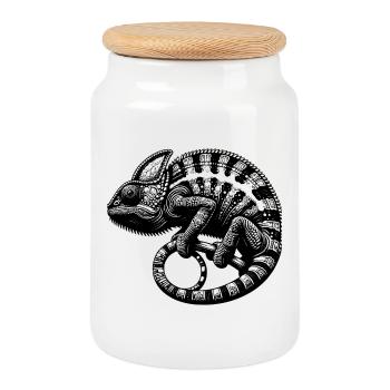 Caméléon mignon en mode camouflage - Boîte à biscuits avec couvercle en bois - blanc - Devant