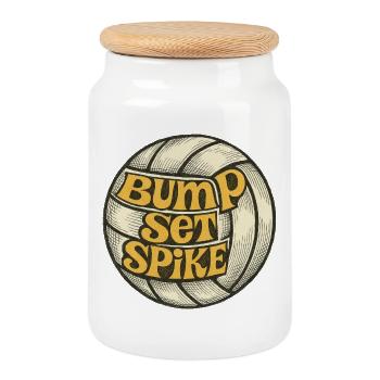 Retro Volleyball Bump Set Spike - Cookie Jar with Wooden Lid - white - Front