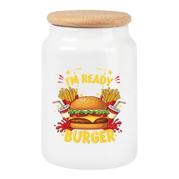 Burger Hamburger - Cookie Jar with Wooden Lid - white - Front