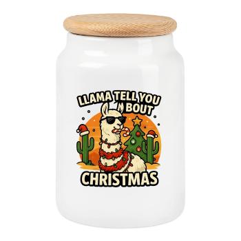 Llama Christmas Sass - Cookie Jar with Wooden Lid - white - Front