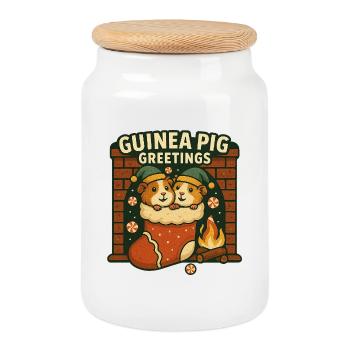 Guinea Pig Greetings - Cookie Jar with Wooden Lid - white - Front