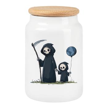 Süßer Grim Reaper mit Kind - Keksdose mit Holzdeckel - Weiß - Vorne