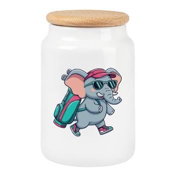 Lustiger Elefant-Golfer Cartoon Cooles Golftier - Keksdose mit Holzdeckel - Weiß - Vorne