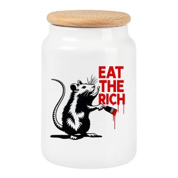 Rat with a red message - Cookie Jar with Wooden Lid - white - Front