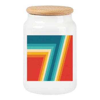 Colorful Retro Stripes Geometry - Cookie Jar with Wooden Lid - white - Front