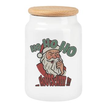 Hohoho Santa - Motif de Noël froid et tendance hivernal - Boîte à biscuits avec couvercle en bois - blanc - Devant