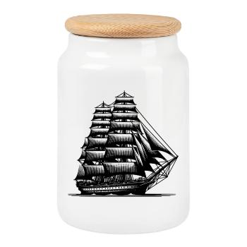 Vintage Sailing Ship Dreams Pure Nostalgia - Cookie Jar with Wooden Lid - white - Front