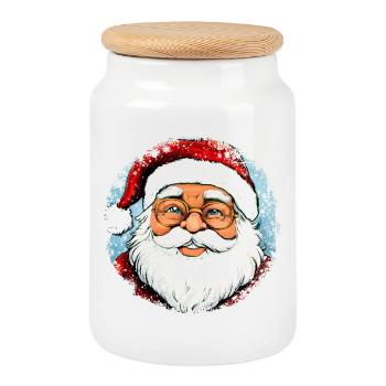 Père Noël - Boîte à biscuits avec couvercle en bois - blanc - Devant