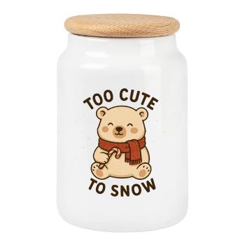 Cute Polar Bear – Too Cute to Snow - Cookie Jar with Wooden Lid - white - Front