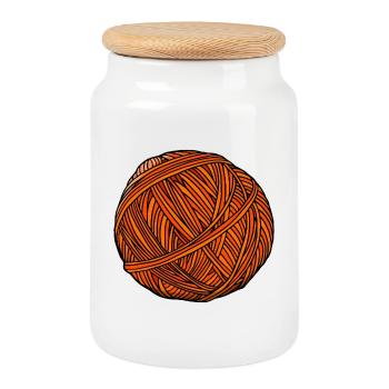 Art de balle en fil orange - Boîte à biscuits avec couvercle en bois - blanc - Devant