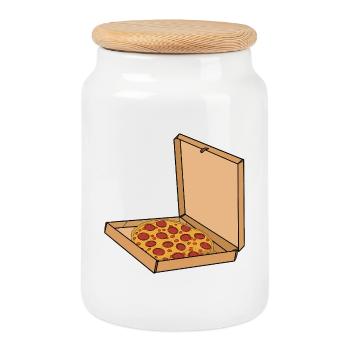 Boxed Pepperoni Pizza - Cookie Jar with Wooden Lid - white - Front
