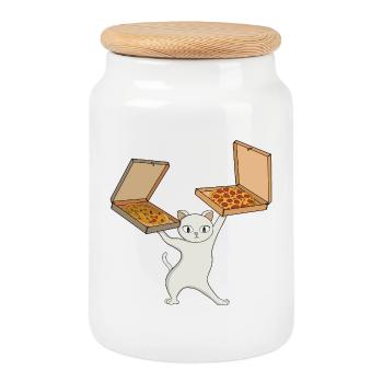 Pizza Paws Cat Juggling Pies - Cookie Jar with Wooden Lid - white - Front
