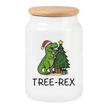 Tree-Rex – Ugly Christmas Style - Keksdose mit Holzdeckel - Weiß - Vorne