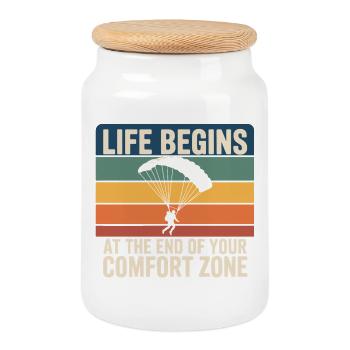Life Begins Comfort Zone Skydiving - Cookie Jar with Wooden Lid - white - Front
