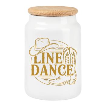 Line Dance Logo - Cookie Jar with Wooden Lid - white - Front