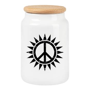 Friedenssymbol in einer Sonne mit Grunge-Effekt - Keksdose mit Holzdeckel - Weiß - Vorne