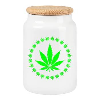 Bague en forme de feuille de cannabis vert vif - Boîte à biscuits avec couvercle en bois - blanc - Devant