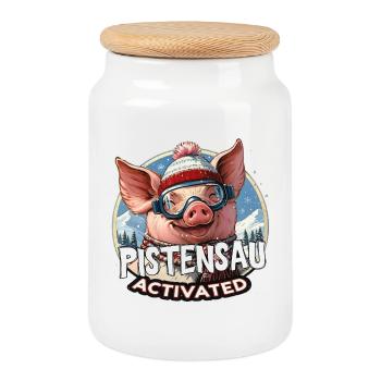 Pistensau Activates Apresski Party Winter Sports - Cookie Jar with Wooden Lid - white - Front