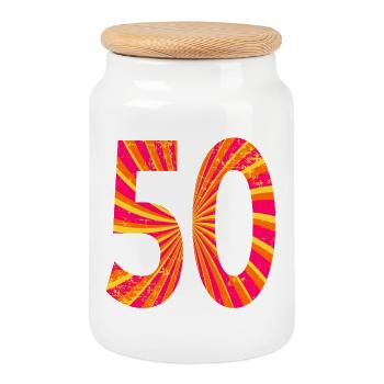 Number 50th Birthday Fifty - Cookie Jar with Wooden Lid - white - Front
