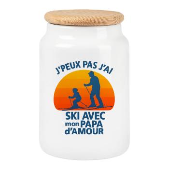 I can't I ski with daddy of love - Cookie Jar with Wooden Lid - white - Front