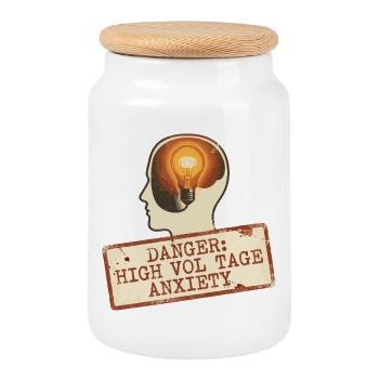 High Voltage Anxiety Warning Sign - Cookie Jar with Wooden Lid - white - Front