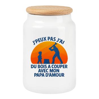 Wood to cut with daddy of love - Cookie Jar with Wooden Lid - white - Front