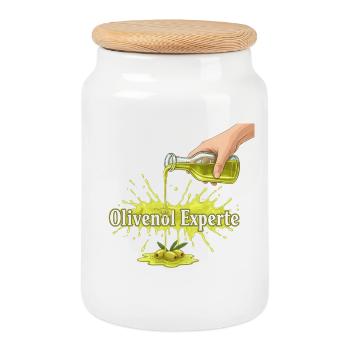 Olive Oil Expert - Cookie Jar with Wooden Lid - white - Front