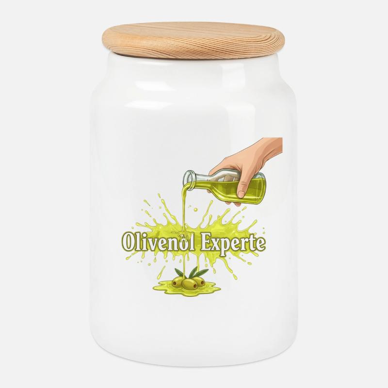 Olive Oil Expert - Cookie Jar with Wooden Lid - white