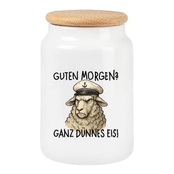 Capitaine des moutons Bonjour - Boîte à biscuits avec couvercle en bois - blanc - Devant