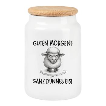 Grimmiges Schaf auf Eisplattform…. Guten Morgen ?  - Cookie Jar with Wooden Lid - white - Front