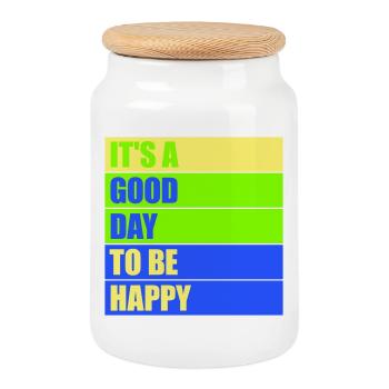 Good Day Be Happy Positive Motivation Happiness Saying - Cookie Jar with Wooden Lid - white - Front