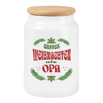 First Christmas as Grandpa – Vintage Christmas - Cookie Jar with Wooden Lid - white - Front