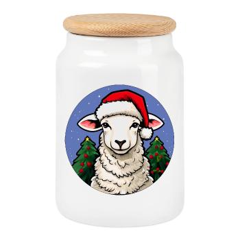 Noël des moutons - Boîte à biscuits avec couvercle en bois - blanc - Devant