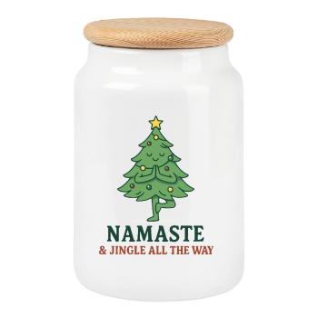 Namaste Festive Tree Zen Style - Cookie Jar with Wooden Lid - white - Front