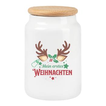 My First Christmas – Sweet Reindeer Baby Weihn - Cookie Jar with Wooden Lid - white - Front
