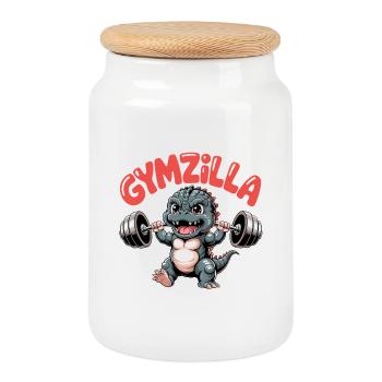 Gymzilla - Citation de la salle de sport motivante - Boîte à biscuits avec couvercle en bois - blanc - Devant
