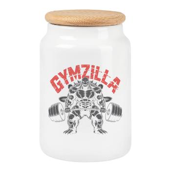 Gymzilla - Citation de la salle de sport motivante - Boîte à biscuits avec couvercle en bois - blanc - Devant