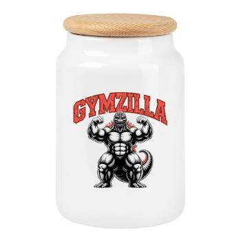 Gymzilla - Citation de la salle de sport motivante - Boîte à biscuits avec couvercle en bois - blanc - Devant