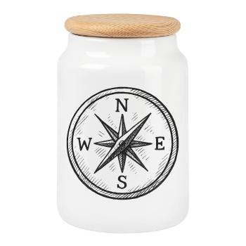 North Star Compass Vintage Drawing - Cookie Jar with Wooden Lid - white - Front