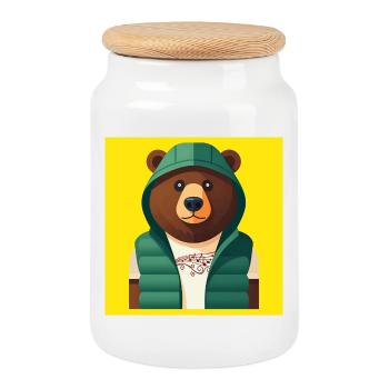 HUMAN BEAR - baby & kids - Cookie Jar with Wooden Lid - white - Front