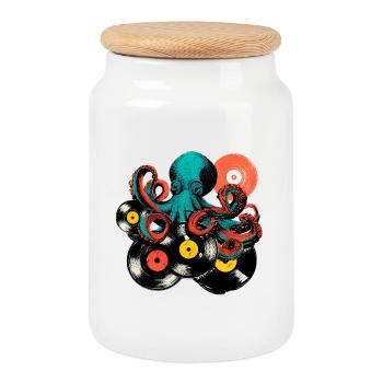 Oktopus Vinyl Mix - Keksdose mit Holzdeckel - Weiß - Vorne