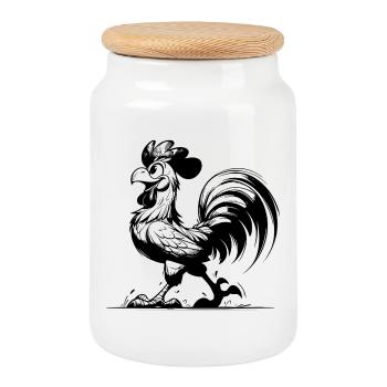Farm Rooster Alarm from 5 a.m. - Loud, Proud - Cookie Jar with Wooden Lid - white - Front