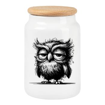 Hibou, je ne suis pas grognon, juste pas bien reposé - Boîte à biscuits avec couvercle en bois - blanc - Devant