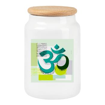 Signe OM moderne – Art abstrait du yoga - Boîte à biscuits avec couvercle en bois - blanc - Devant