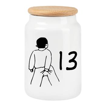 13e anniversaire - 13 ans - Boîte à biscuits avec couvercle en bois - blanc - Devant