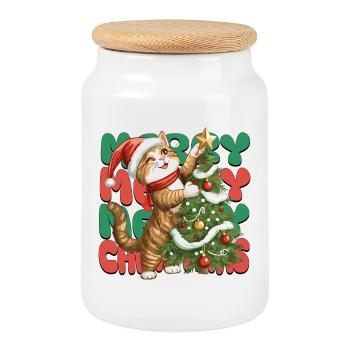 Katze Weihnachtsbaum Weihnachten Xmas Süß Lustig - Keksdose mit Holzdeckel - Weiß - Vorne